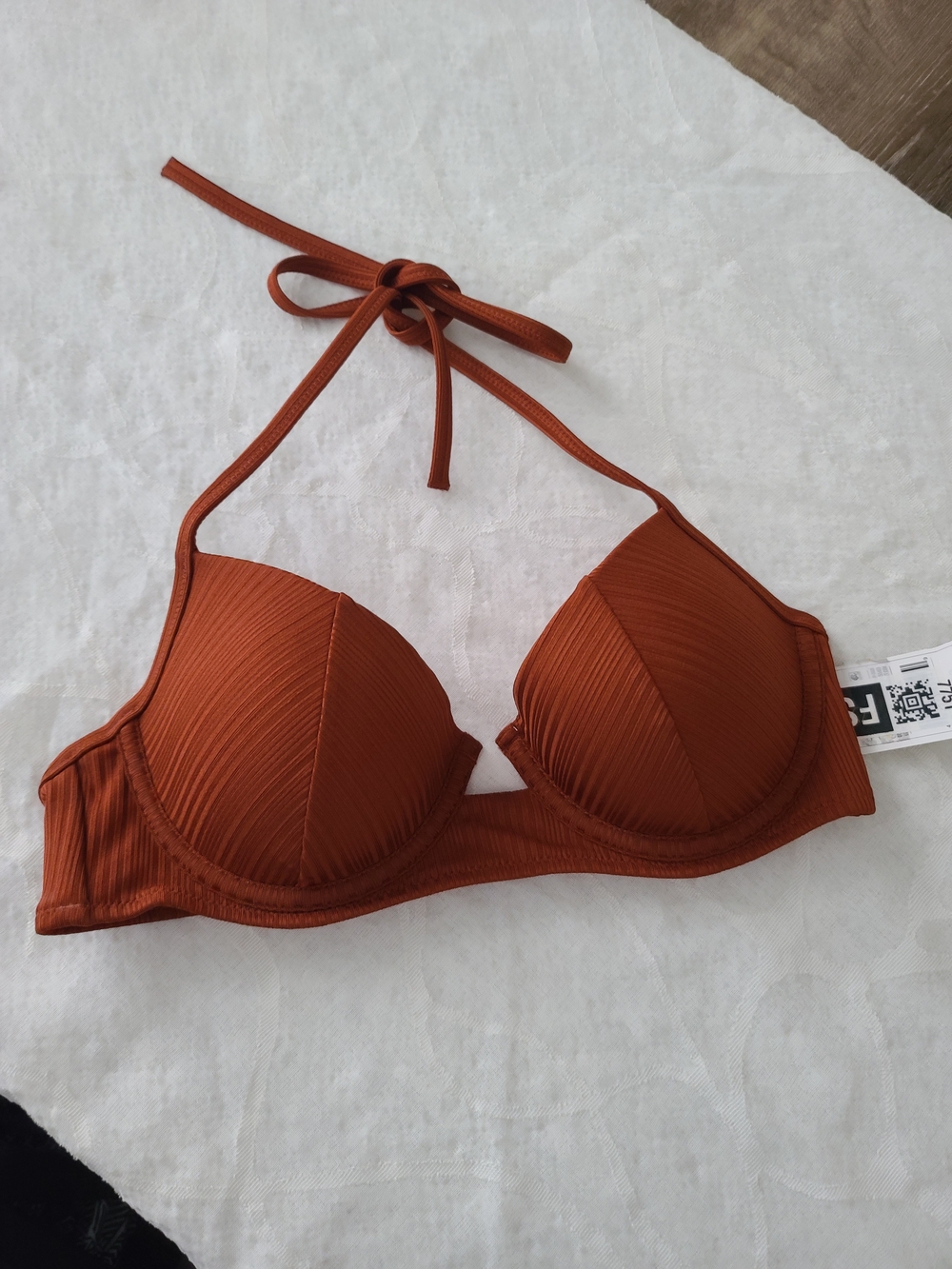 Shade & Shore Rust Orange Ribbed Halter Bikini Top